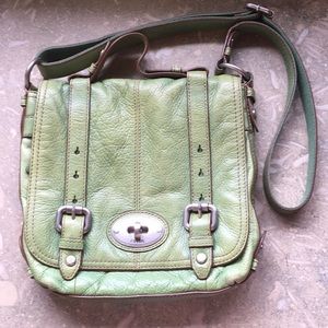Green Leather Fossil Messenger Bag Purse